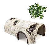Reptile Hide Caves Simulación Tree Hideout Snake Hide Leopard Gecko Terrario Planta de plástico Hojas Adorno Hábitat Refugio Decoración para Lagarto Ermitaño Cangrejo Araña Rana Anfibios