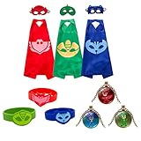 Yimidear Cosplay Disfraz Suministros para Fiesta Catboy Owlette Gekko Capa Máscara Pulsera y Conjuntos de Collar para Niños